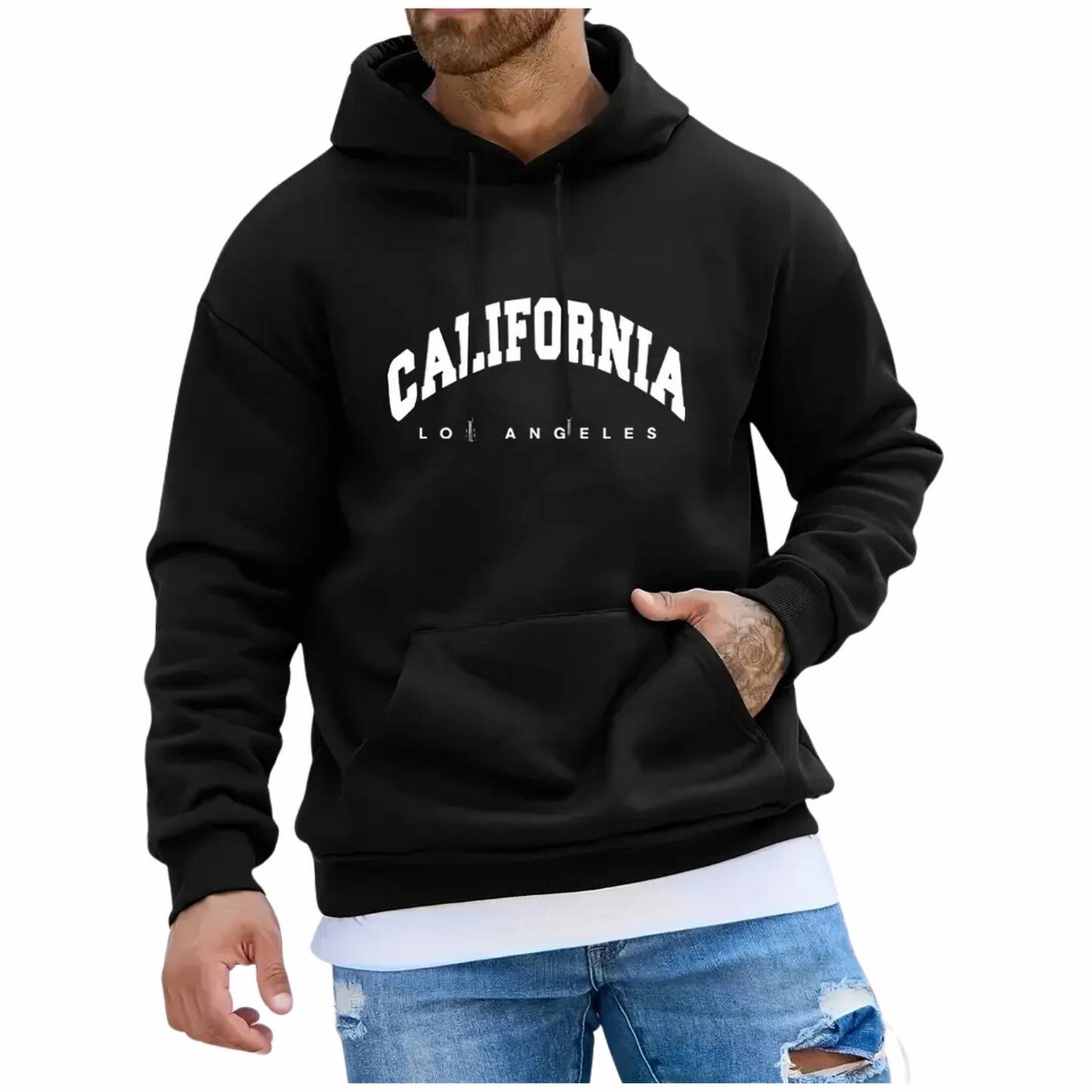 CALIFORNIA LOS ANGELES Letters Print Men's Drawstring Hoodie With Kangaroo Pocket