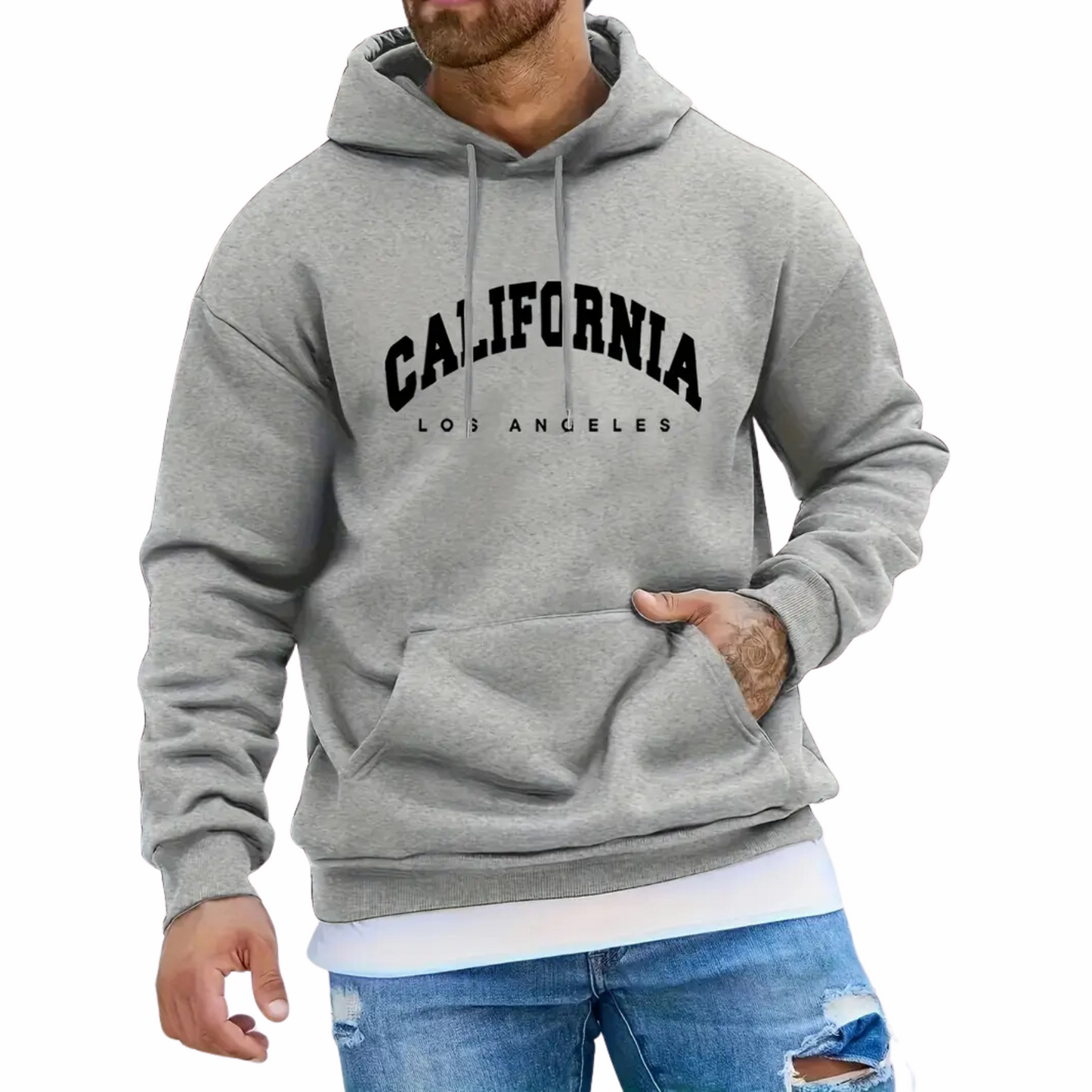 CALIFORNIA LOS ANGELES Letters Print Men's Drawstring Hoodie With Kangaroo Pocket