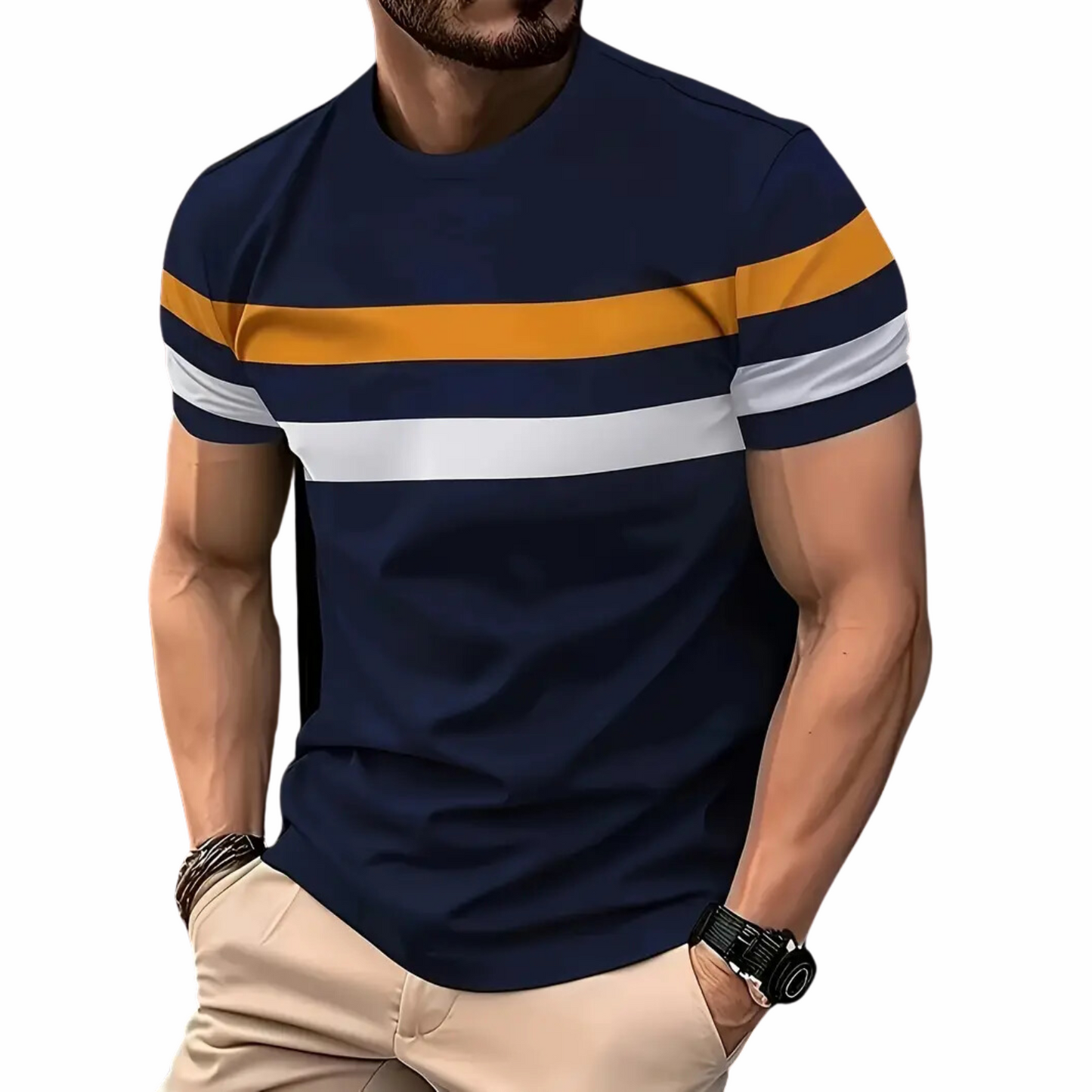 Men'S Summer Casual Crew Neck T-Shirt, 100% Polyester Knit Fabric