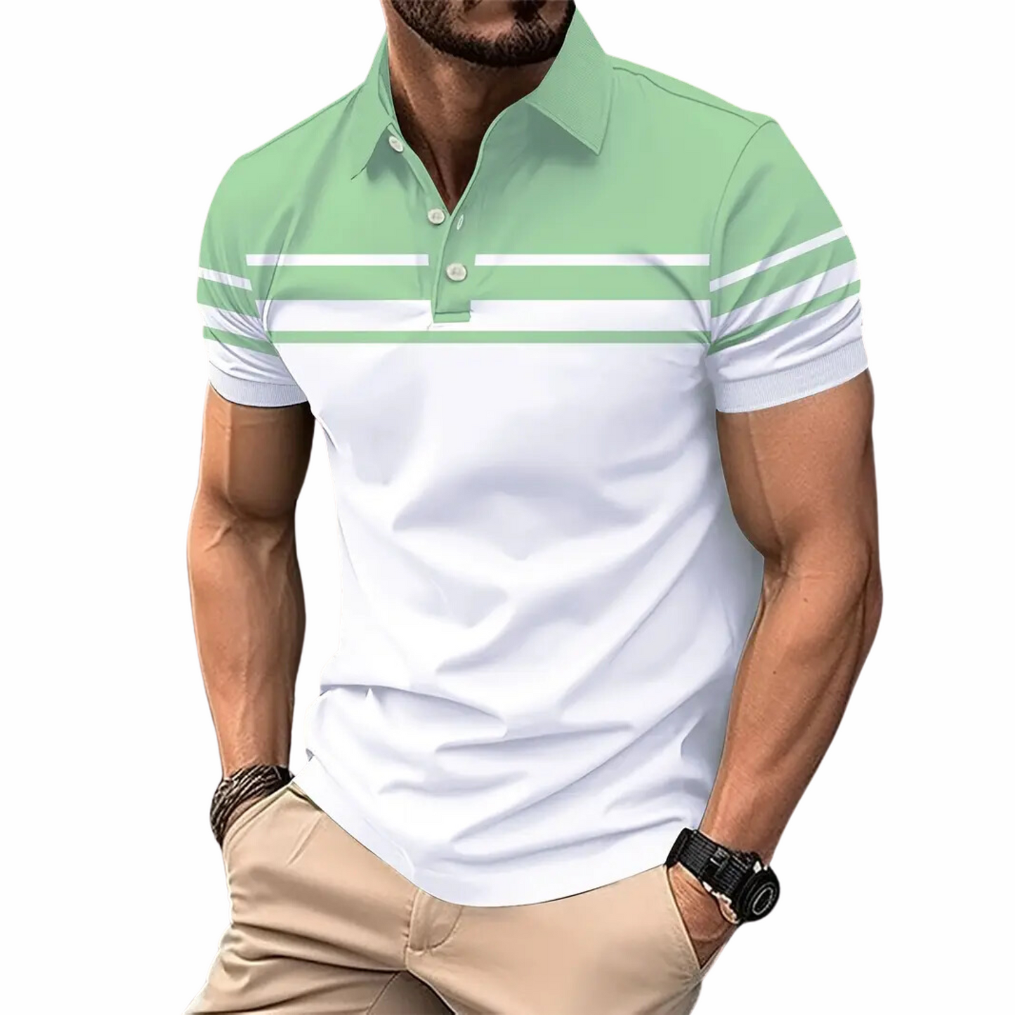 Men's Stripes Color Blocking Print Summer Short Sleeve Lapel T-shirt