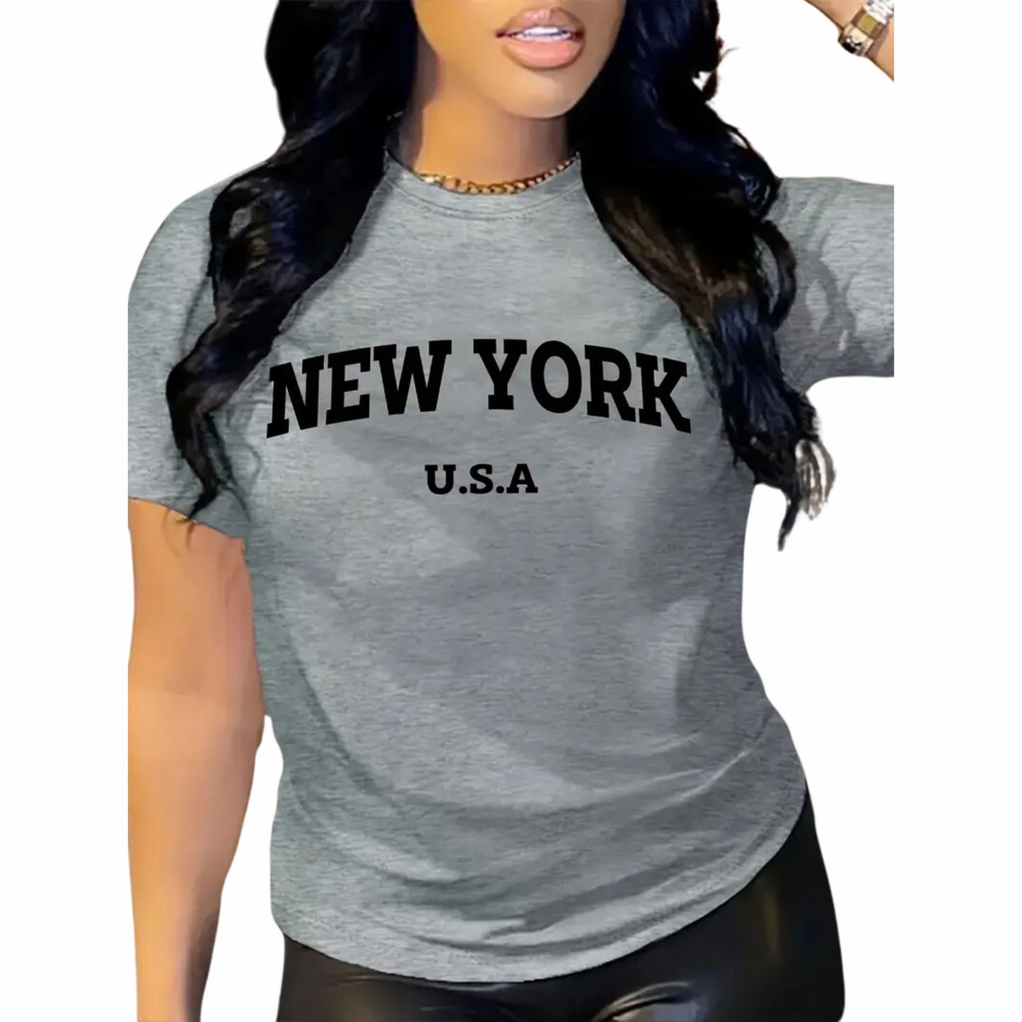 NEW YORK Letter Print T-shirt, Short Sleeve Crew Neck Casual Top