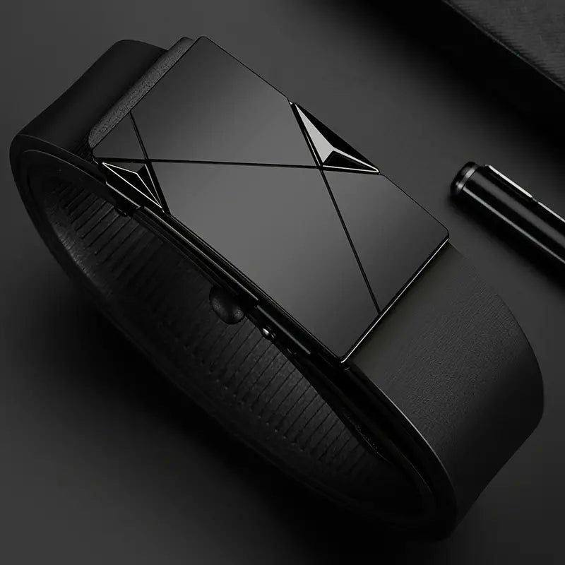 Men'S Faux Leather Belt with Automatic Alloy Buckle